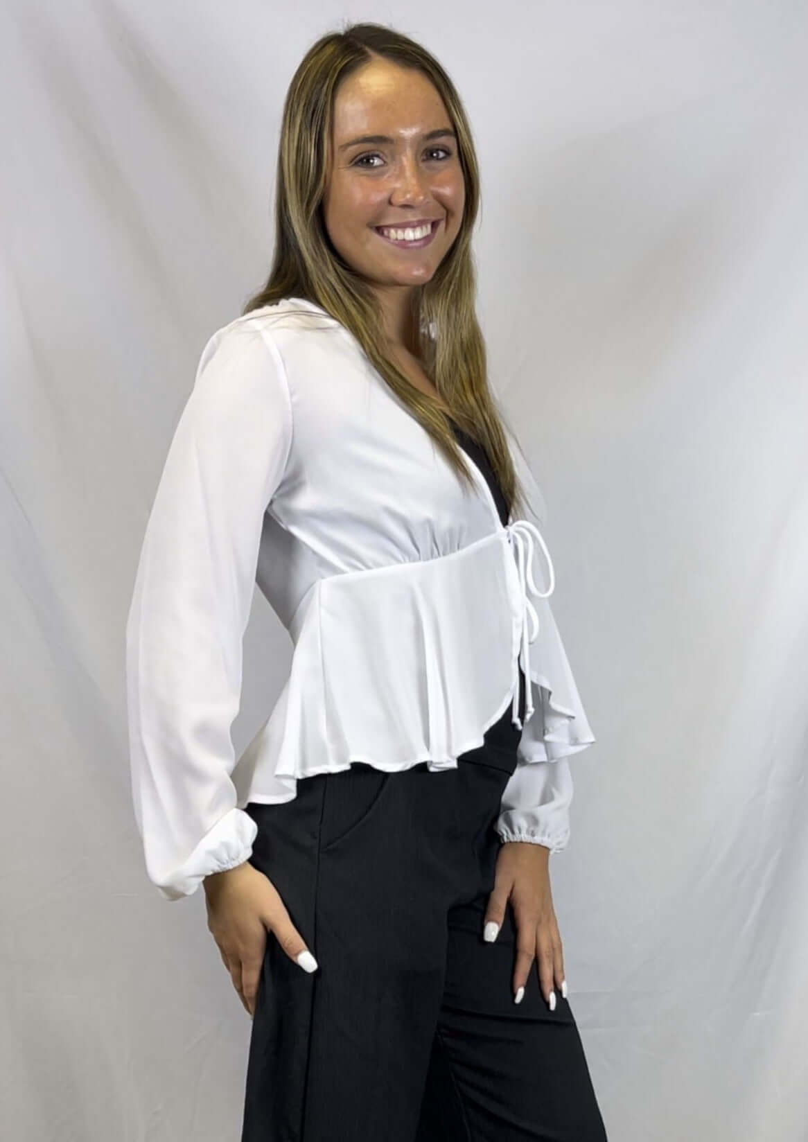 Bright White Tie Front Peplum Cardigan