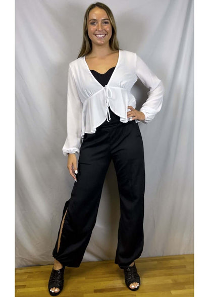 Bright White Tie Front Peplum Cardigan
