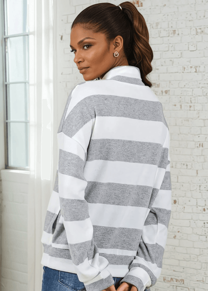 Kathryn Soft Striped Zip Collar Sweater