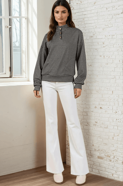 Joanna Plaid Button Collar Pullover