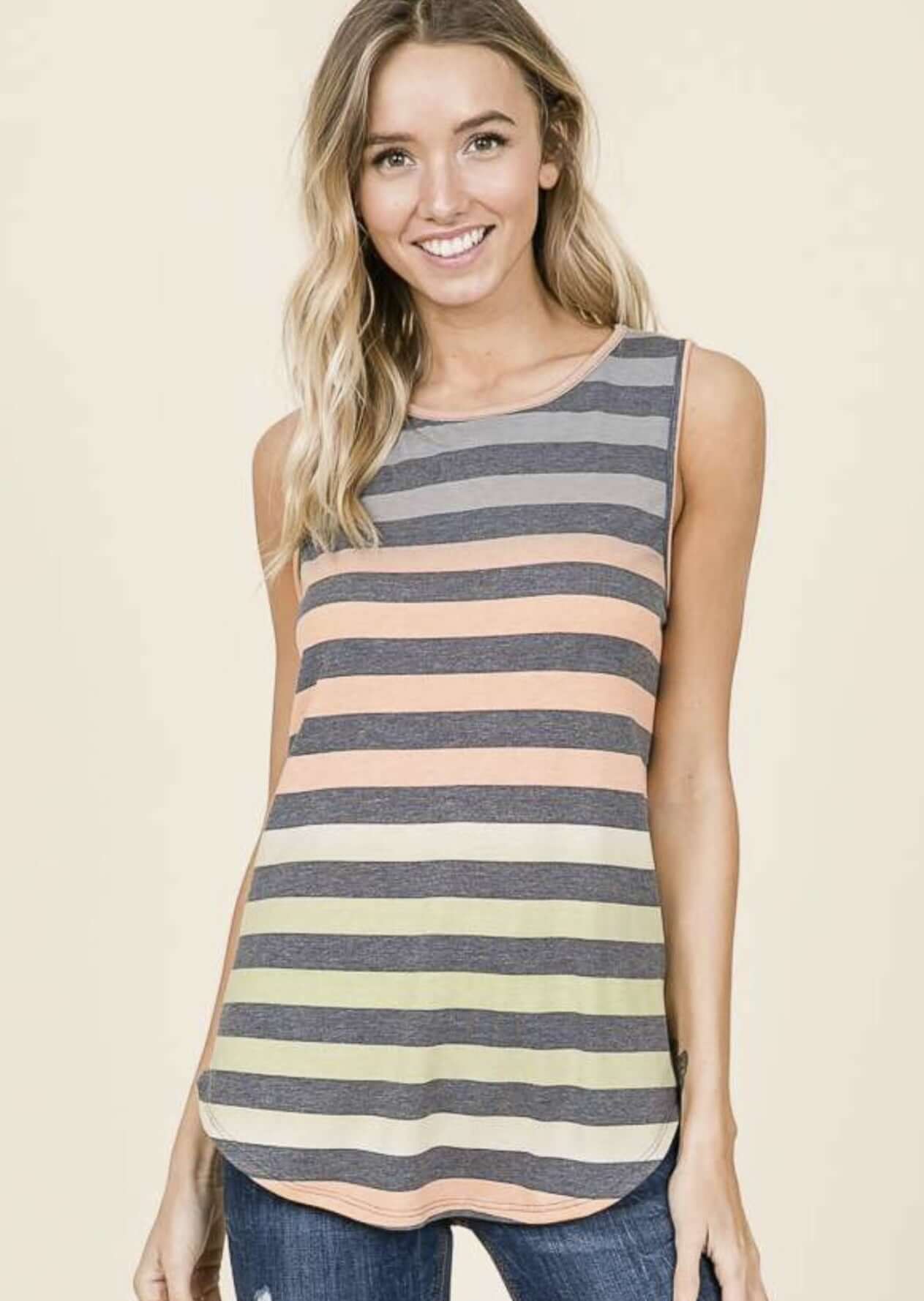 Auburn Sunset Hues Striped Summer Tank Made in USA