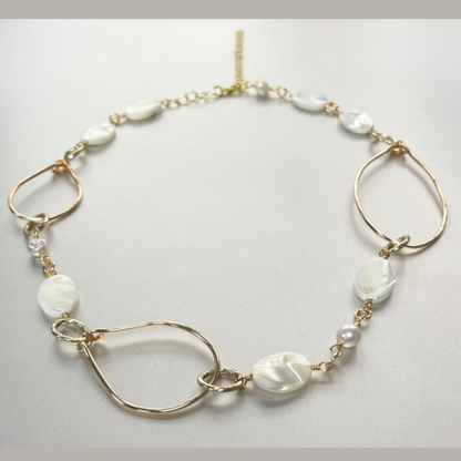 Mother of Pearl Hammered Hoops Necklace Handmade in USA