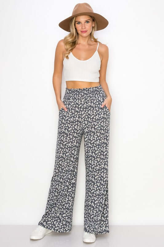 Smocked Waist Floral Relaxed Fit Pants