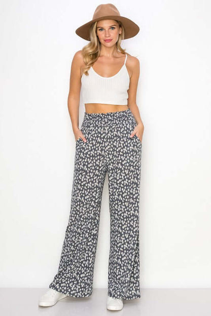 Smocked Waist Floral Relaxed Fit Pants