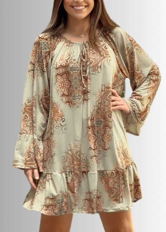 Inaya Boho Tiered Dress in Sage