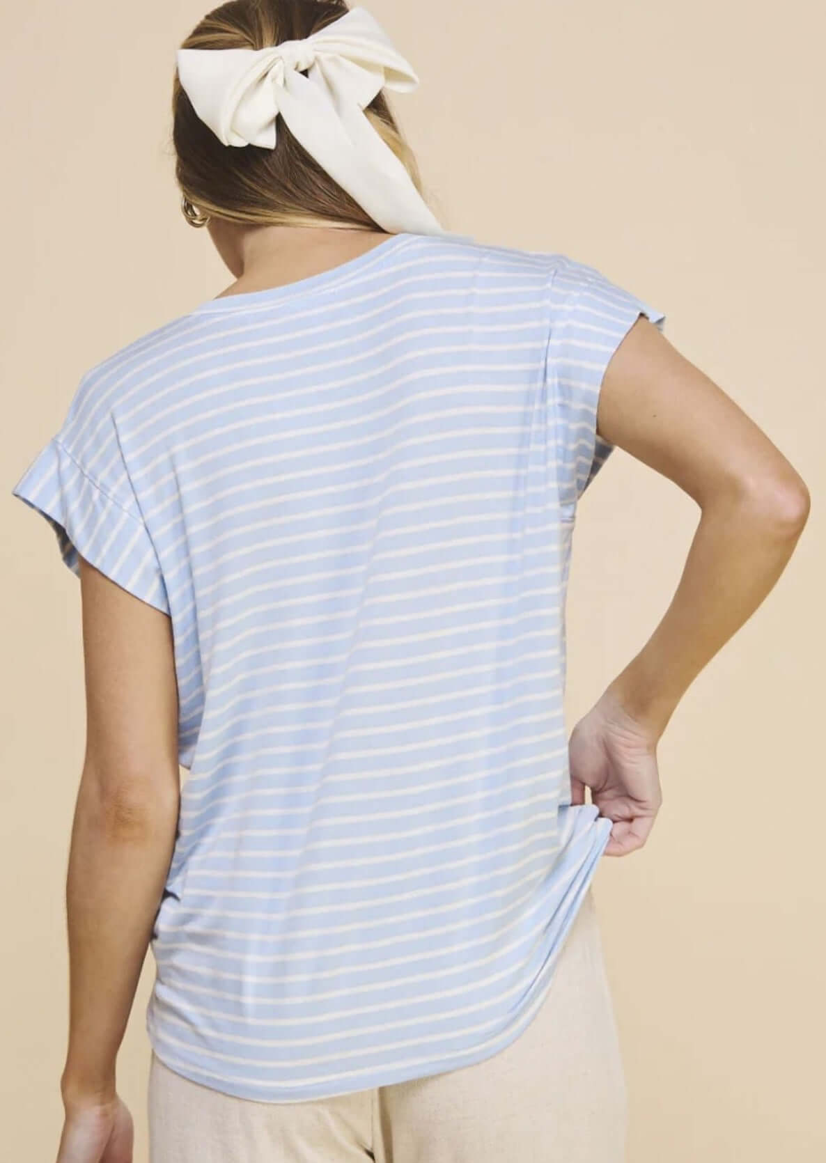 Casual Striped V-Neck Relaxed Fit Top Made in USA