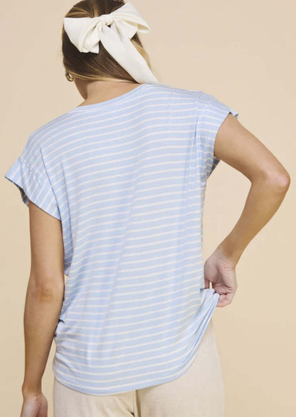 Casual Striped V-Neck Relaxed Fit Top Made in USA