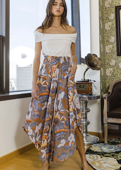 Fun Tropical Print Smocked Waist Pants