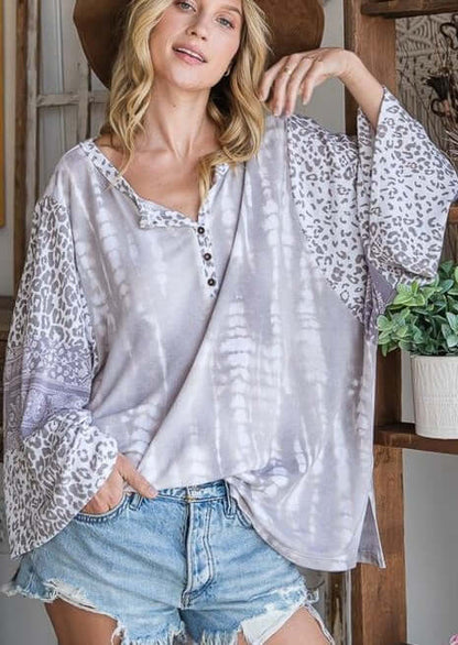 Mixed Media Slouchy Henley Top Made in USA