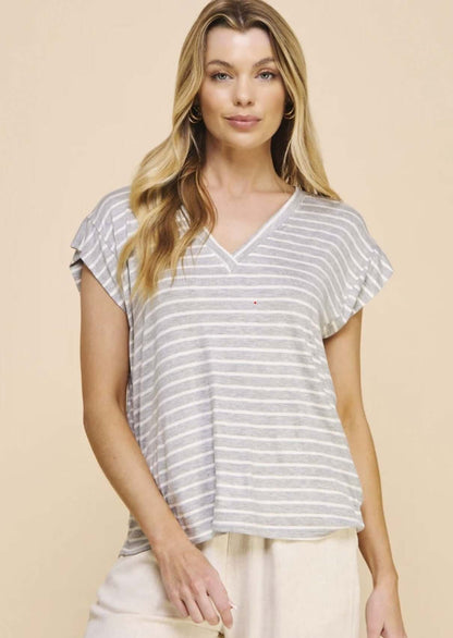 Casual Striped V-Neck Relaxed Fit Top Made in USA