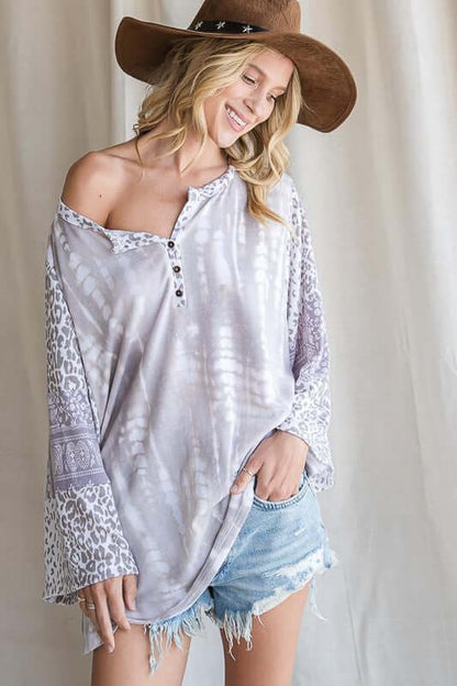 Mixed Media Slouchy Henley Top Made in USA