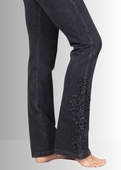 Mineral Washed Bootcut Jeggings Crochet DetaiL