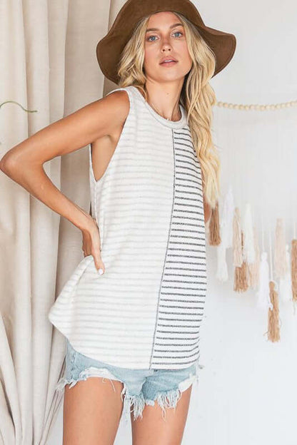 Sleeveless French Terry Stripes Color Block Top Made in USA