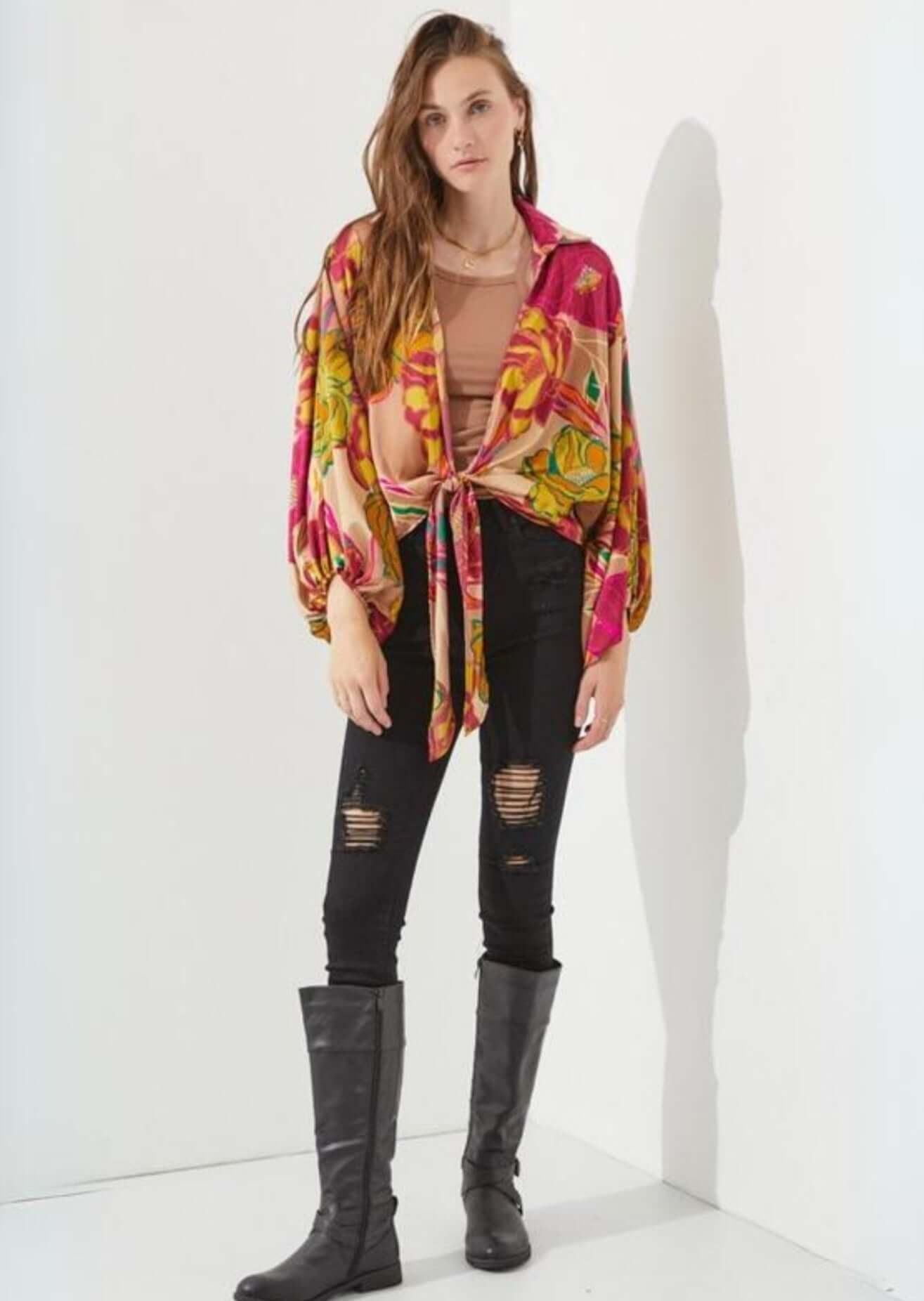 Color Pop Floral Kimono Cardigan Made in USA