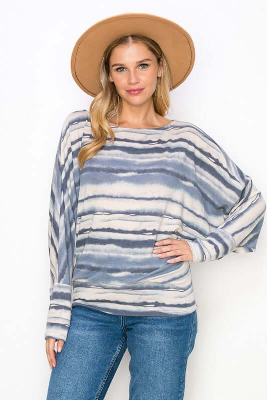 Shades of Blue Striped Dolman Top Made in USA