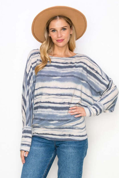 Shades of Blue Striped Dolman Top Made in USA