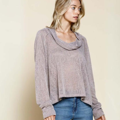 Lightweight Low Gauge Cowl Neck Knit Top