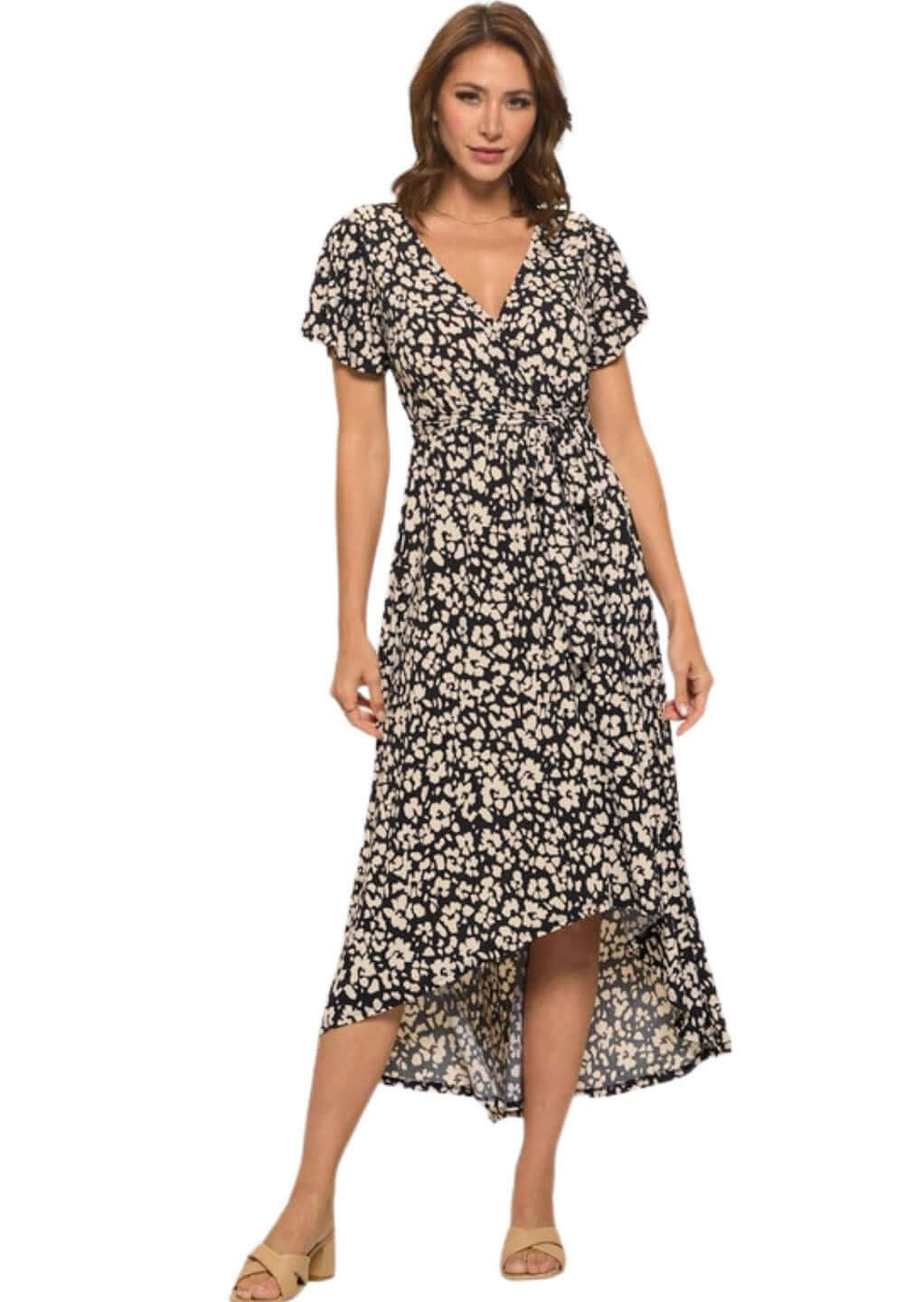 Black & Tan Floral Printed Maxi Dress