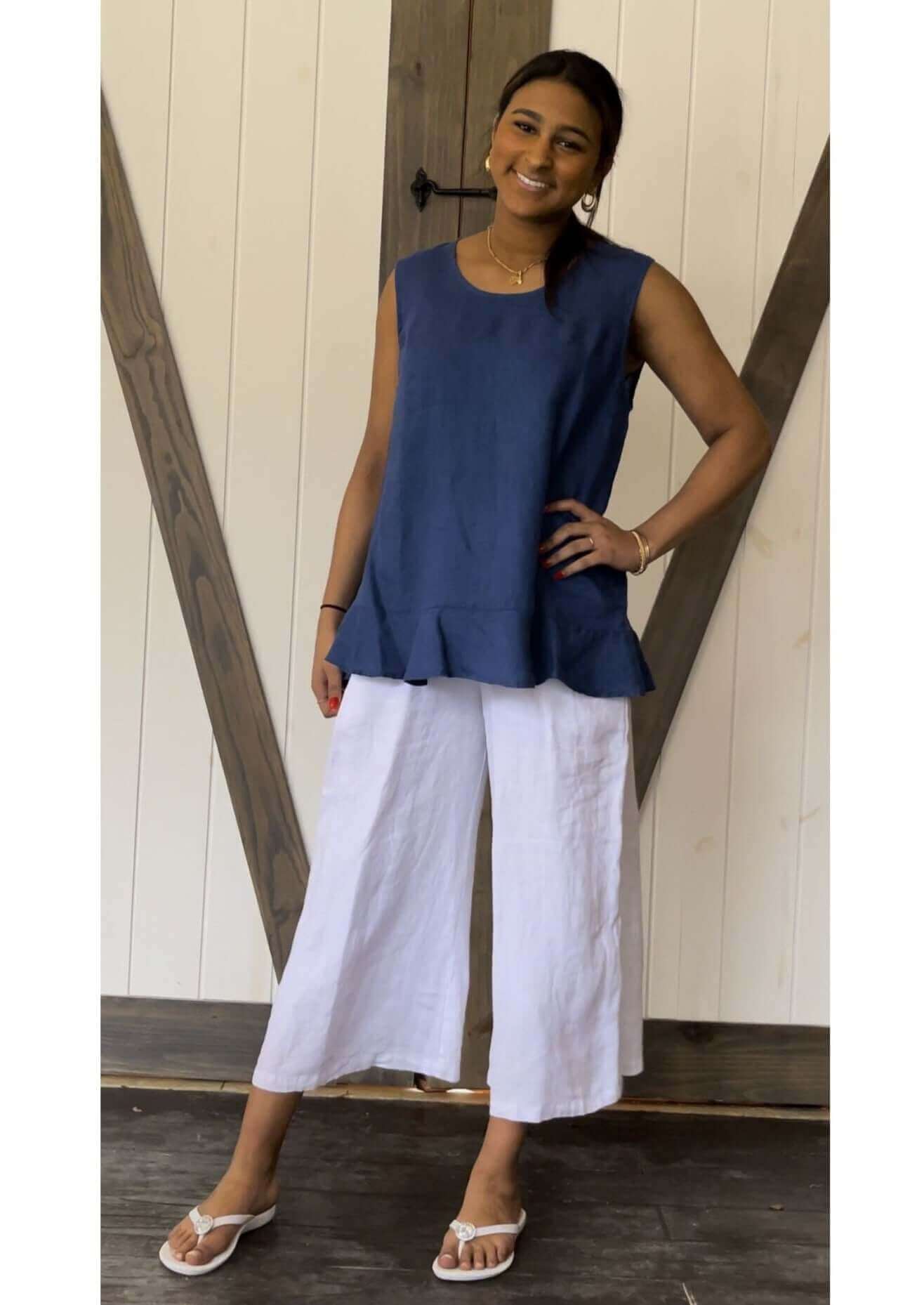Linen Collection High Waist Gaucho Pants Made in USA