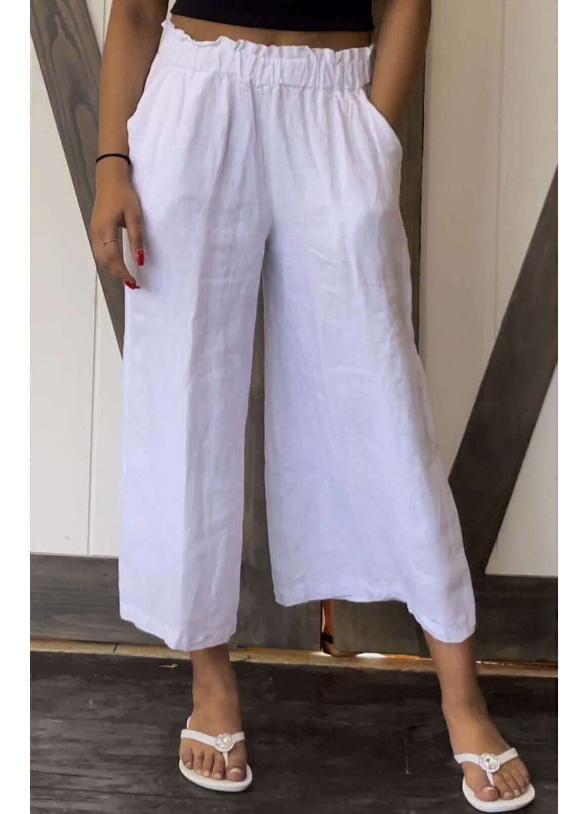 Linen Collection High Waist Gaucho Pants Made in USA