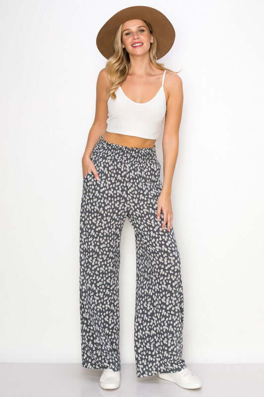 Smocked Waist Floral Relaxed Fit Pants