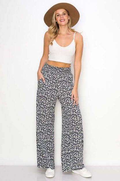 Smocked Waist Floral Relaxed Fit Pants
