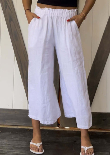 Linen Collection High Waist Gaucho Pants Made in USA