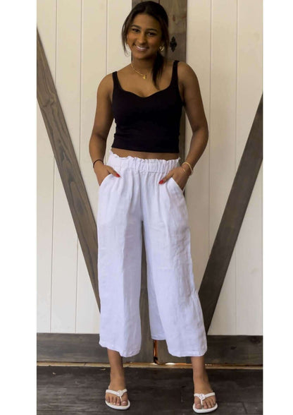 Linen Collection High Waist Gaucho Pants Made in USA