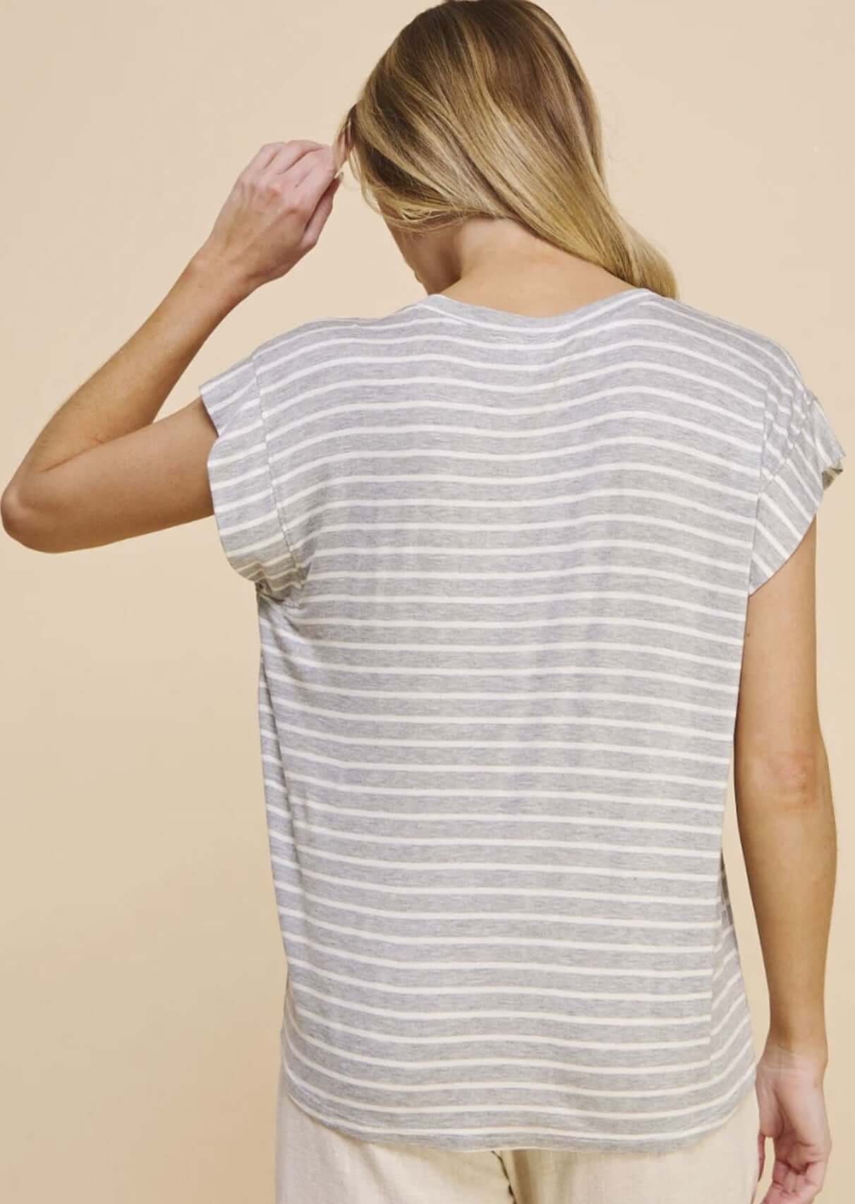 Casual Striped V-Neck Relaxed Fit Top Made in USA