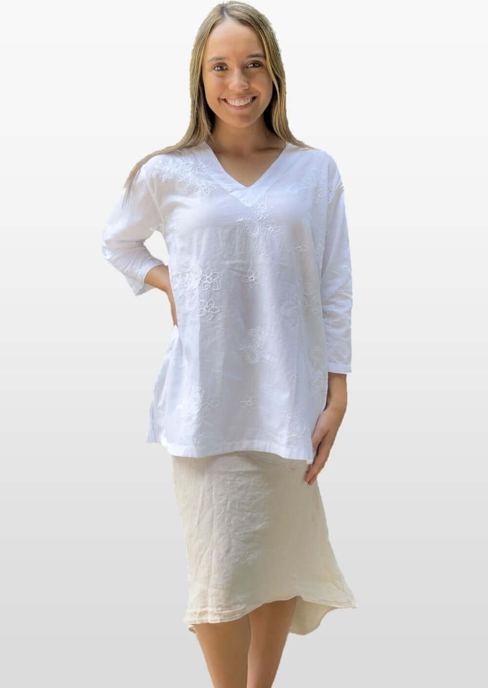 White Cotton Floral Embroidered