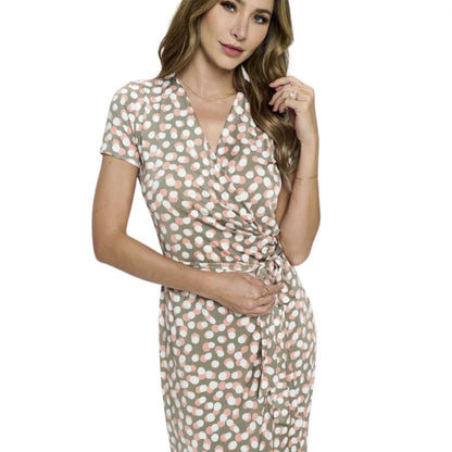 Flattering Polka Dot Print Wrap Dress Made in USA