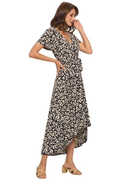 Black & Tan Floral Printed Maxi Dress