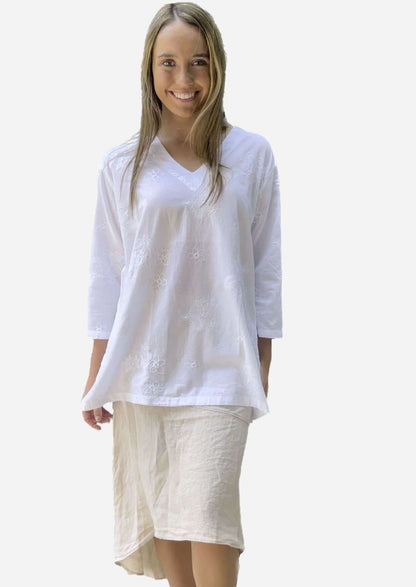 White Cotton Floral Embroidered