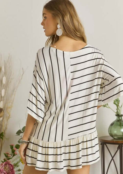 Two-Way Striped Flounce Ruffle Top