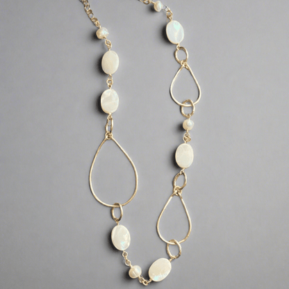 Mother of Pearl Hammered Hoops Necklace Handmade in USA