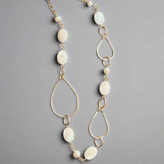 Mother of Pearl Hammered Hoops Necklace Handmade in USA