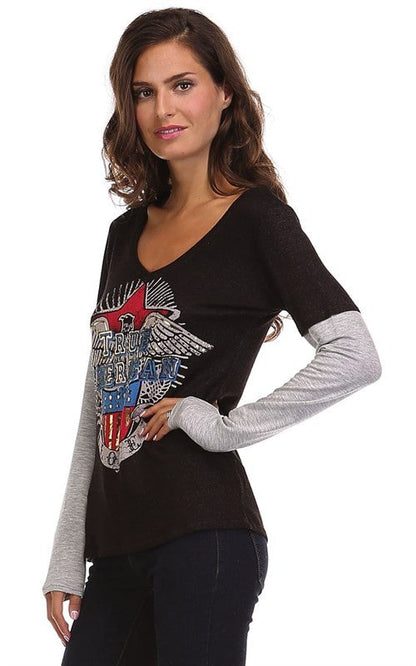 True American Graphic V-Neck Raglan Made in USA