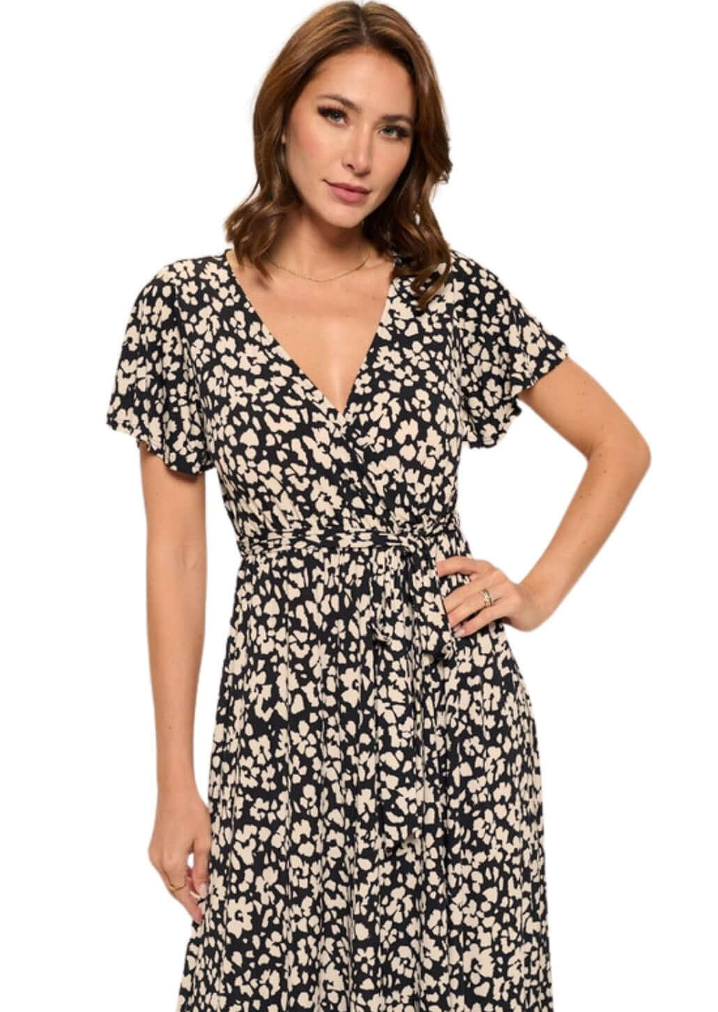 Black & Tan Floral Printed Maxi Dress