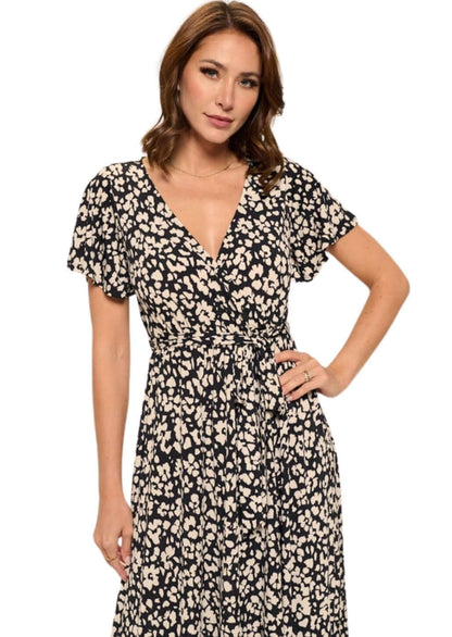 Black & Tan Floral Printed Maxi Dress