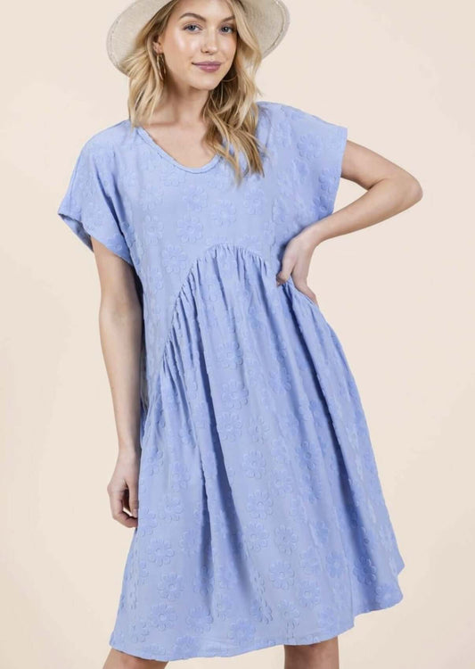 Daisy Blue Textured Floral Mini Dress Made in USA