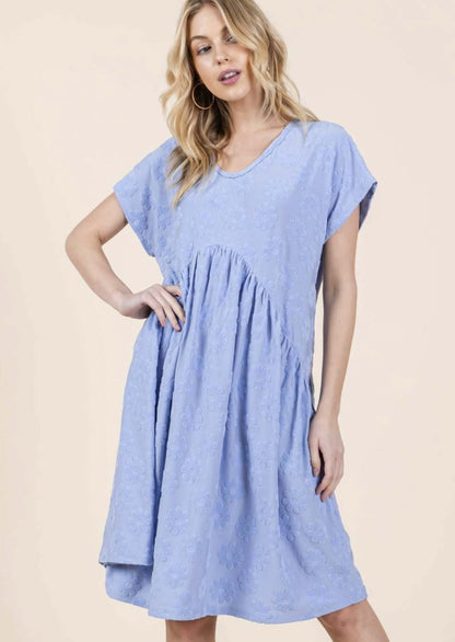 Daisy Blue Textured Floral Mini Dress Made in USA