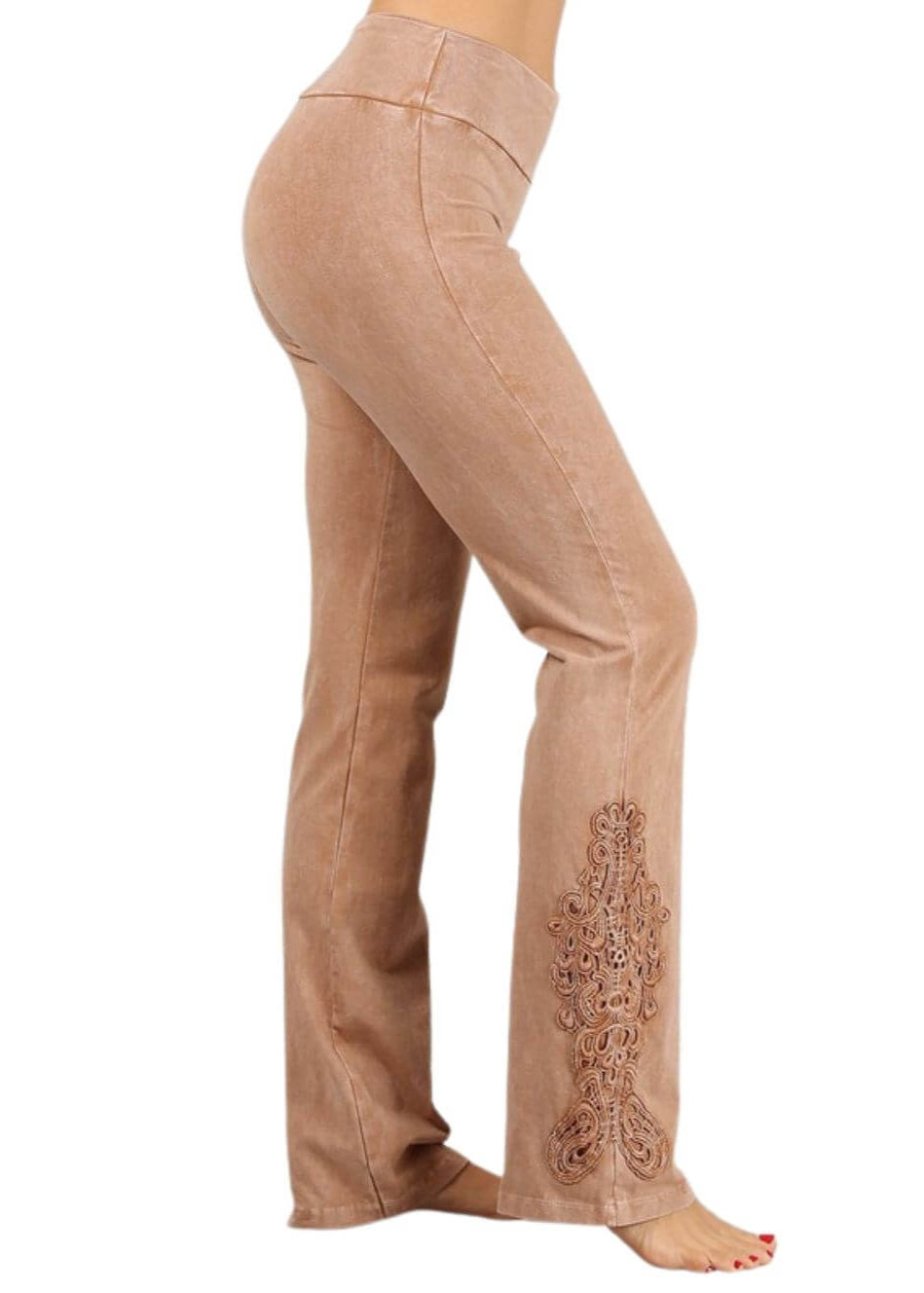 Mineral Washed Bootcut Jeggings Crochet DetaiL