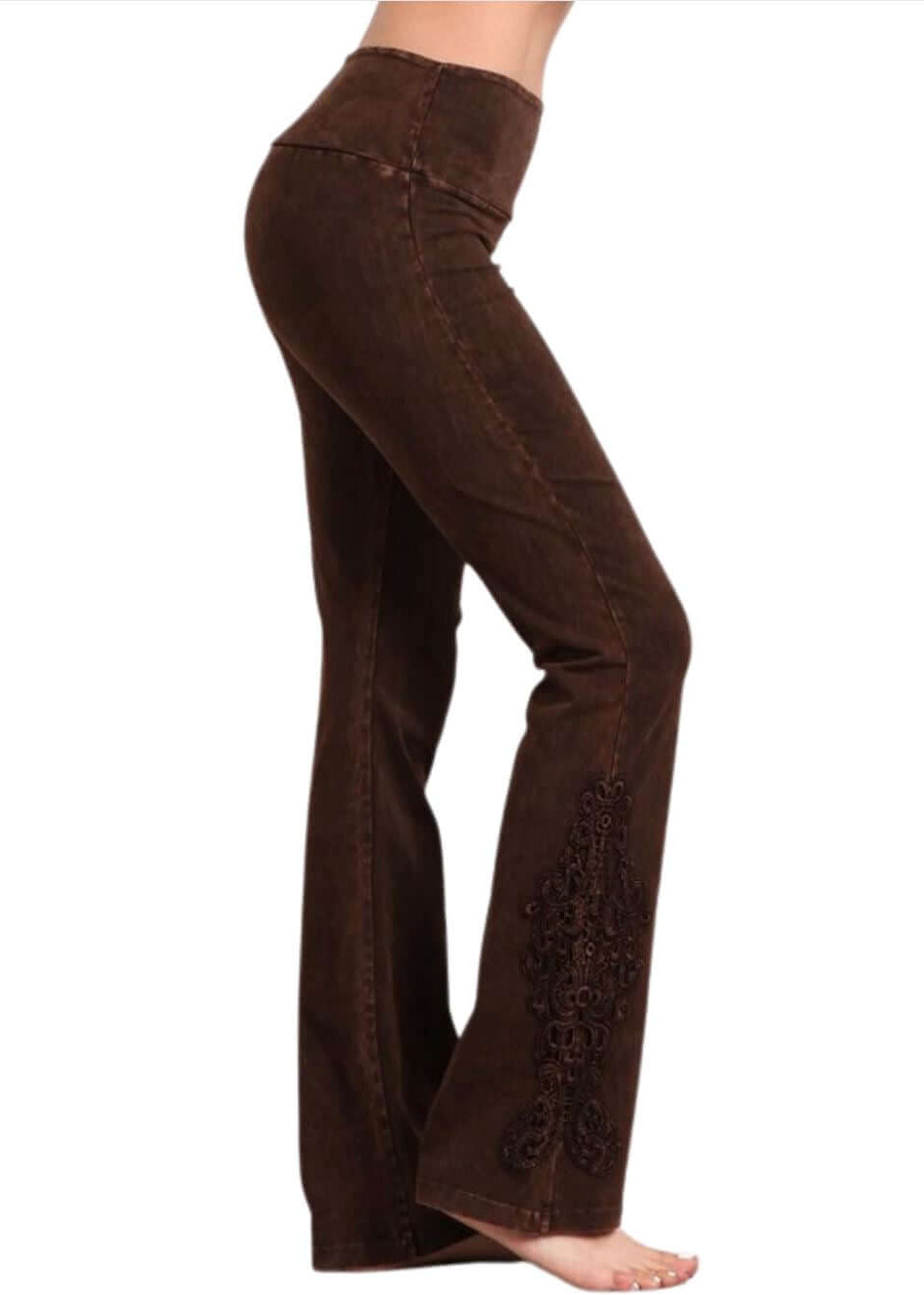 Mineral Washed Bootcut Jeggings Crochet DetaiL