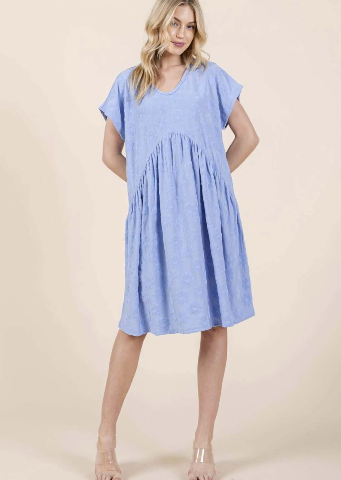 Daisy Blue Textured Floral Mini Dress Made in USA