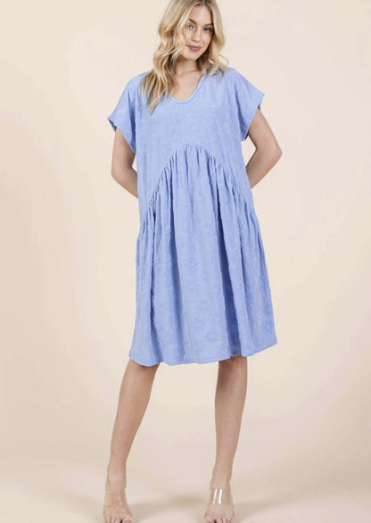 Daisy Blue Textured Floral Mini Dress Made in USA