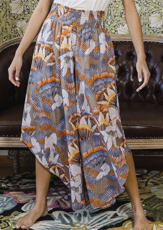 Fun Tropical Print Smocked Waist Pants