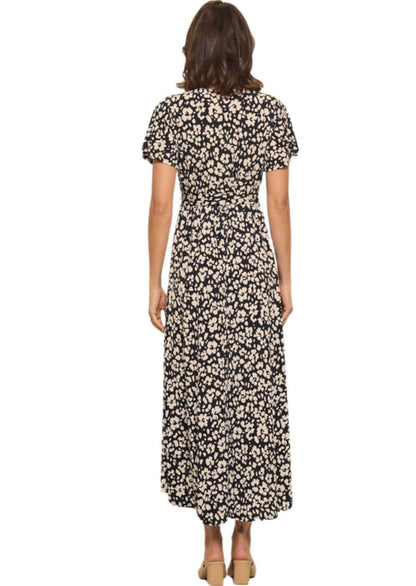 Black & Tan Floral Printed Maxi Dress