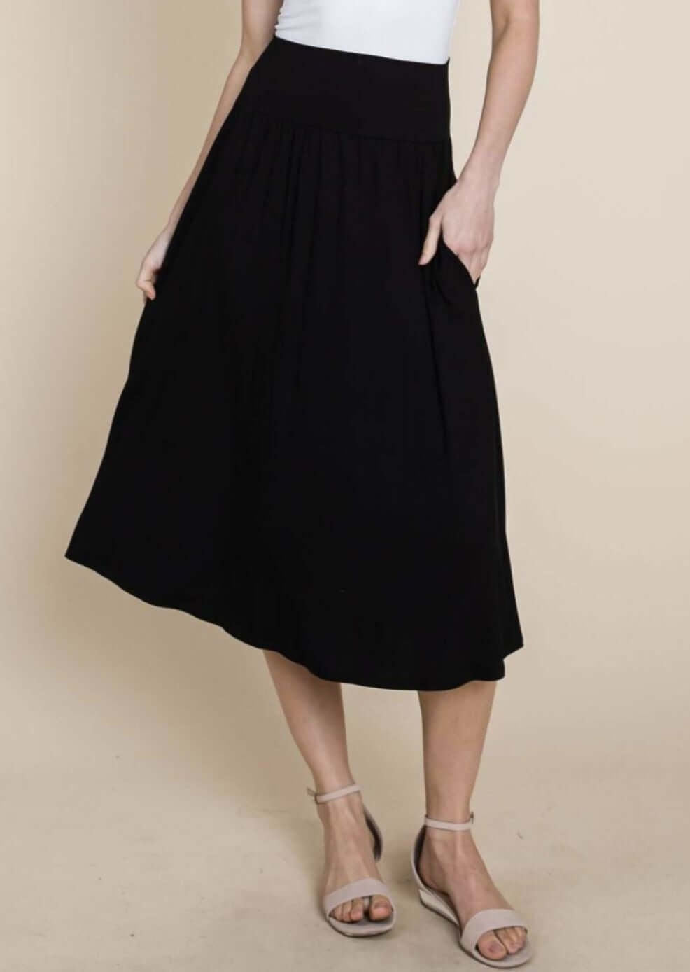 Casual Black Midi Skirt Made in USA