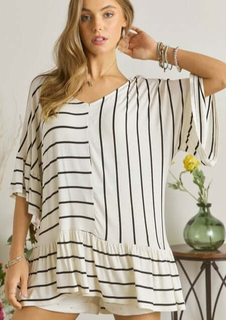 Two-Way Striped Flounce Ruffle Top