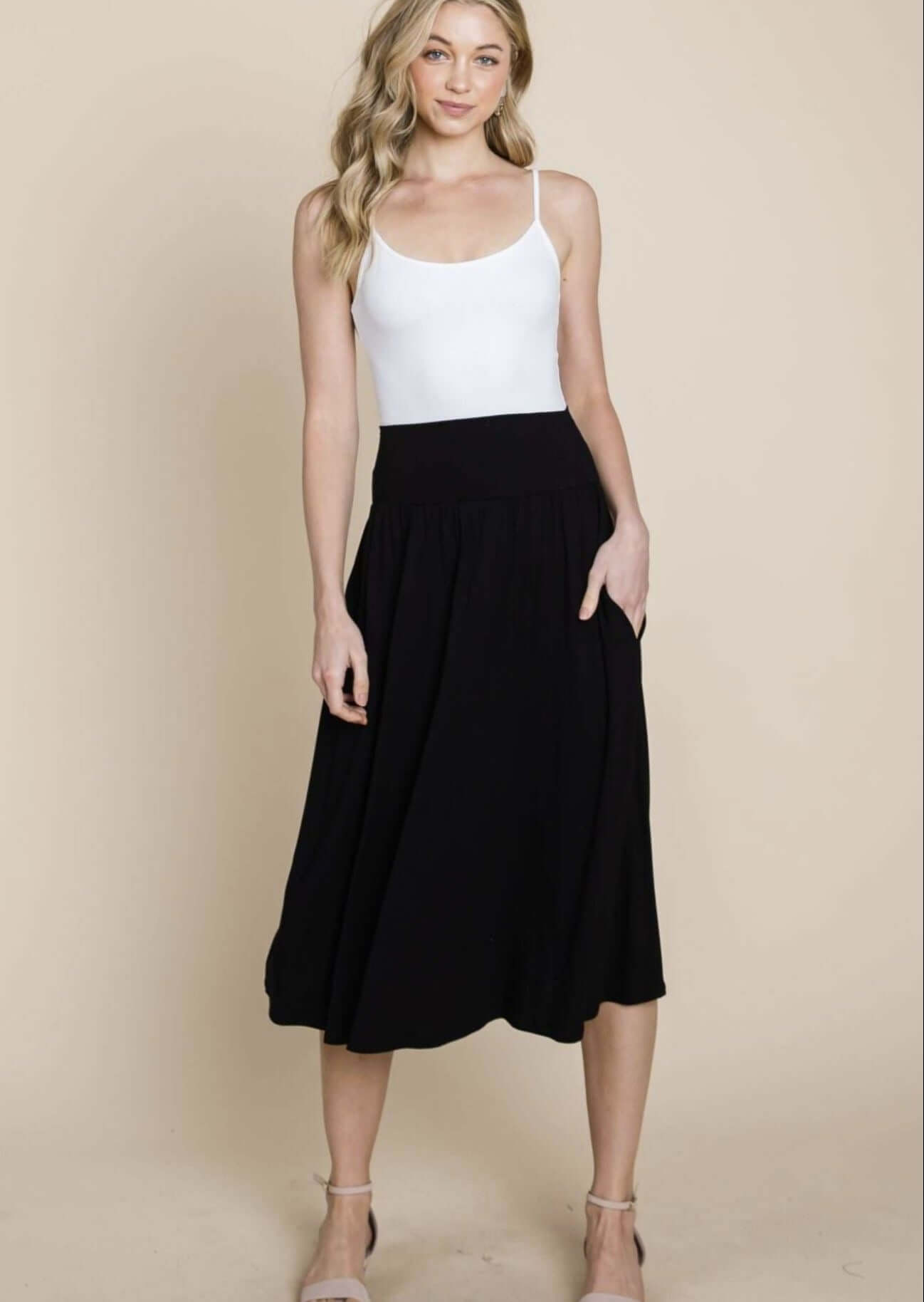 Casual Black Midi Skirt Made in USA